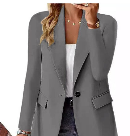 Polyester Autumn Long Sleeve Solid Color Cardigan Small Suit Jacket For Women - Bargin Bazaar