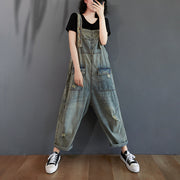 Women's Summer Retro Nostalgic Ripped Denim Overalls - Bargin Bazaar