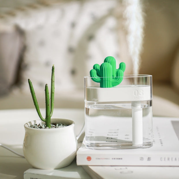 160ML Ultrasonic Air Humidifier Clear Cactus Color Light USB Essential Oil Diffuser Car Purifier Aroma Diffusor Anion Mist Maker - Bargin Bazaar