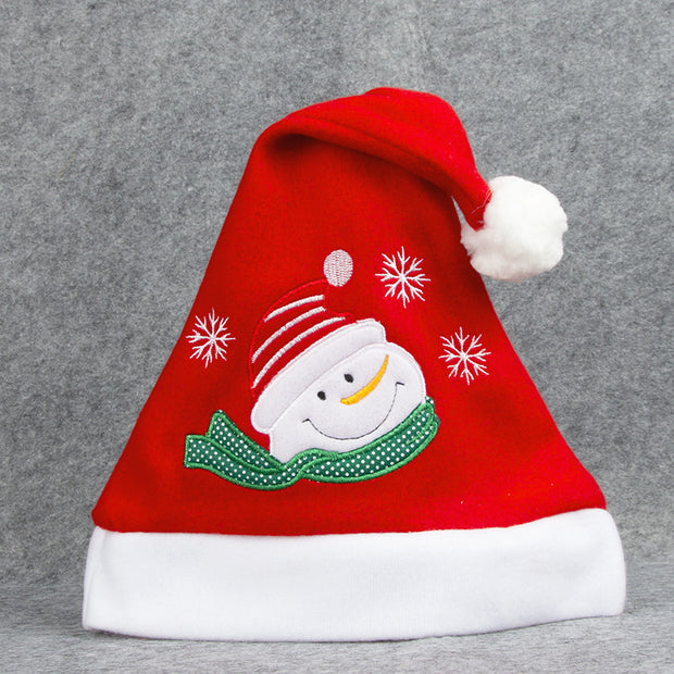 Cartoon Christmas Hat With Elk Santa Claus Embroidery Design Holiday Party Decoration Fuzzy Hat - Bargin Bazaar