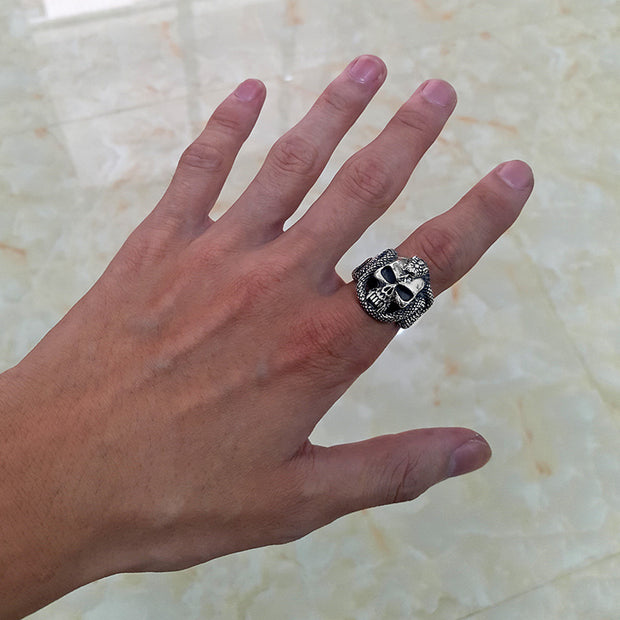 Mens Vintage Personalised Python Skull Ring