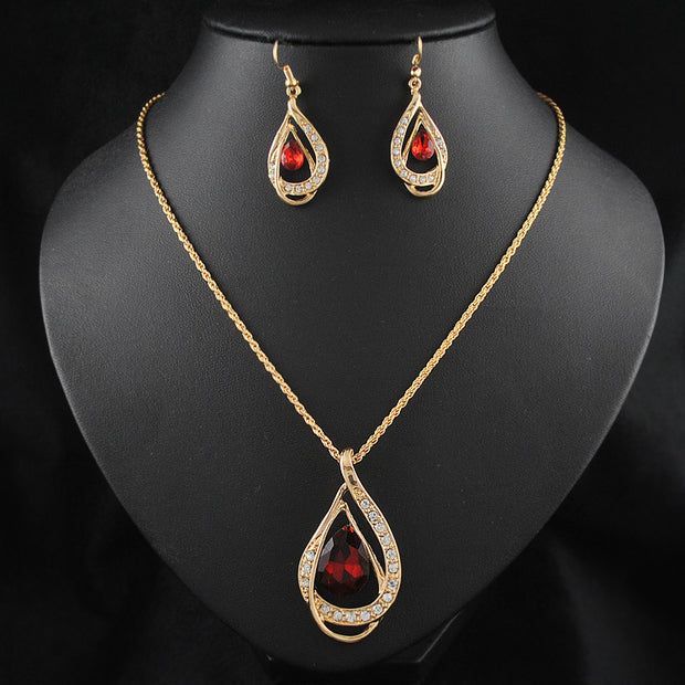 Double Drop Crystal Set Necklace Earrings - Bargin Bazaar