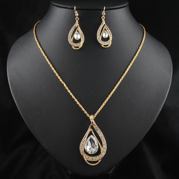 Double Drop Crystal Set Necklace Earrings - Bargin Bazaar