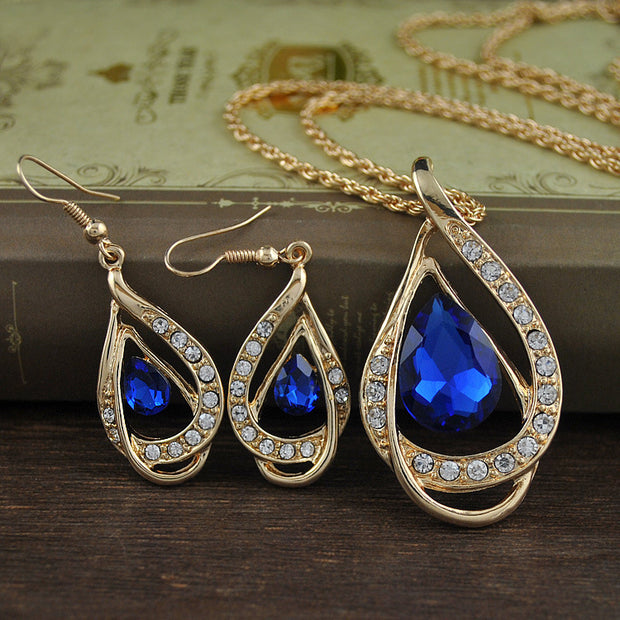 Double Drop Crystal Set Necklace Earrings - Bargin Bazaar