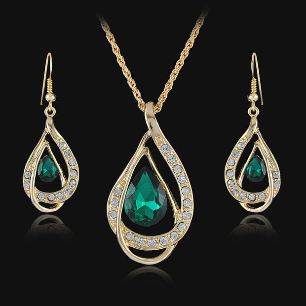 Double Drop Crystal Set Necklace Earrings - Bargin Bazaar