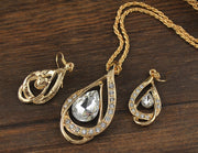 Double Drop Crystal Set Necklace Earrings - Bargin Bazaar