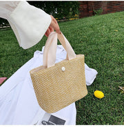 Seaside Summer Beach Vacation Summer Idyllic Wind Woven Bag Vintage Hand-Held Straw Woven Bag Woman - Bargin Bazaar