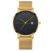 Calendar Thin Mens Watch Stainless Steel Mesh Band Quartz Wrist Watches Men Clock