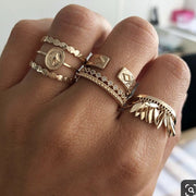 6-piece Ring Geometric Leaf Tassel  Ring - Bargin Bazaar