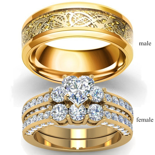 Zircon Gold Dragon Ring Ring For Couples - Bargin Bazaar