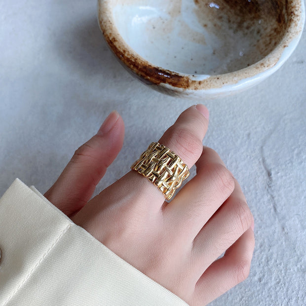 Woven Ring Women European And American Hollow Cross Wide Version Live  Simple Ring - Bargin Bazaar