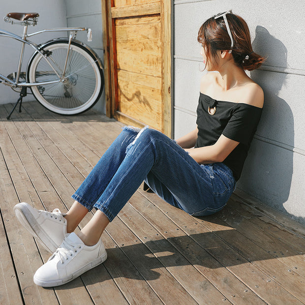 High-waisted ripped jeans woman - Bargin Bazaar