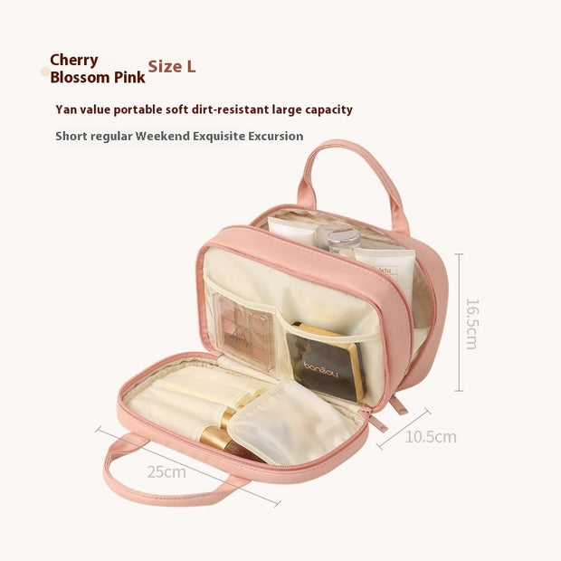 New Portable Cosmetic Bag With Handle Large Capacity Waterproof Make-up Toiletries Handbag Multifunctional Storage Travel Bag For Women - Bargin Bazaar