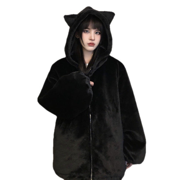 Thickened Ears Furry Coat Cotton Clothes Women's Clothes - Bargin Bazaar