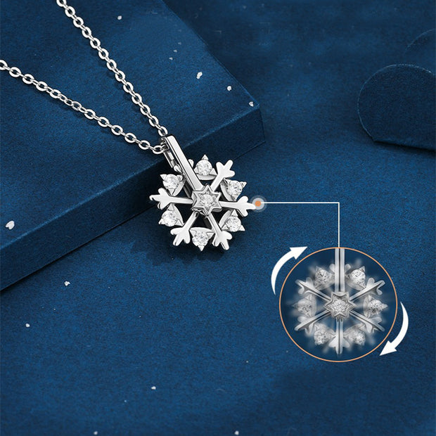 Rotatable 925 Silver Snowflake Necklace Women Luxury Niche Design Shiny Rhinestone Jewelry Autumn And Winter Birthday Gift For Friends - Bargin Bazaar