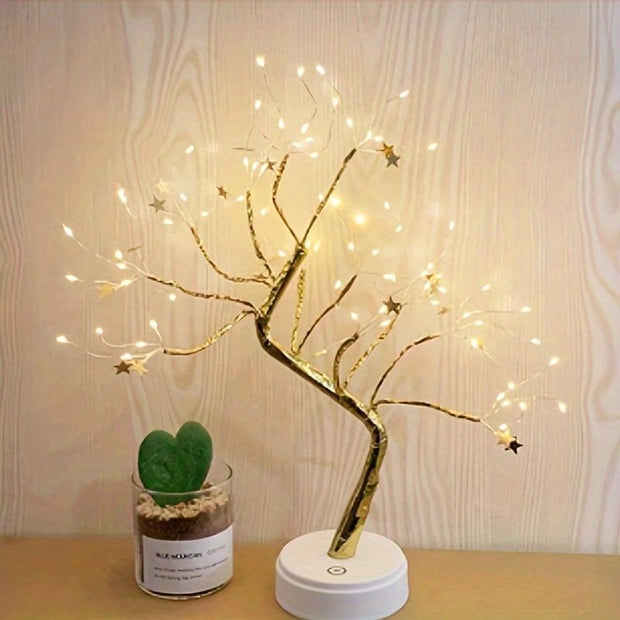 LED Night Light Mini Christmas Tree Copper Wire Garland Lamp For Kids Home Bedroom Decoration Decor Fairy Light Holiday Lighting