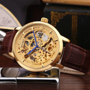 Authentic Mens Casual Leather Hollowing Automatic Mechanical Watches Through The End Of The Golden Youth Men's Wholesale Waterproof