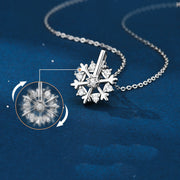 Rotatable 925 Silver Snowflake Necklace Women Luxury Niche Design Shiny Rhinestone Jewelry Autumn And Winter Birthday Gift For Friends - Bargin Bazaar