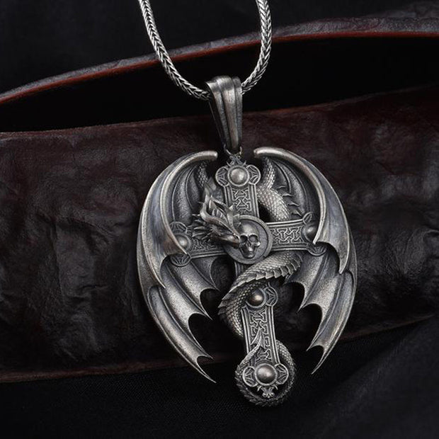 Skeleton Wing Pendant Mens Retro Necklace