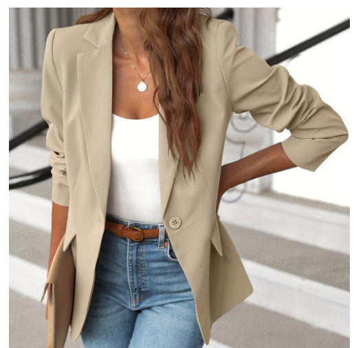 Polyester Autumn Long Sleeve Solid Color Cardigan Small Suit Jacket For Women - Bargin Bazaar