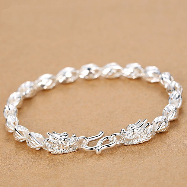 Mens Fashion Silver Dragon Head Bracelet