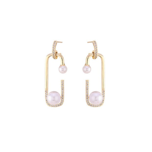 Korean Version Of Imitation Pearl Personality Wild Geometric Type Women's Earrings - Bargin Bazaar