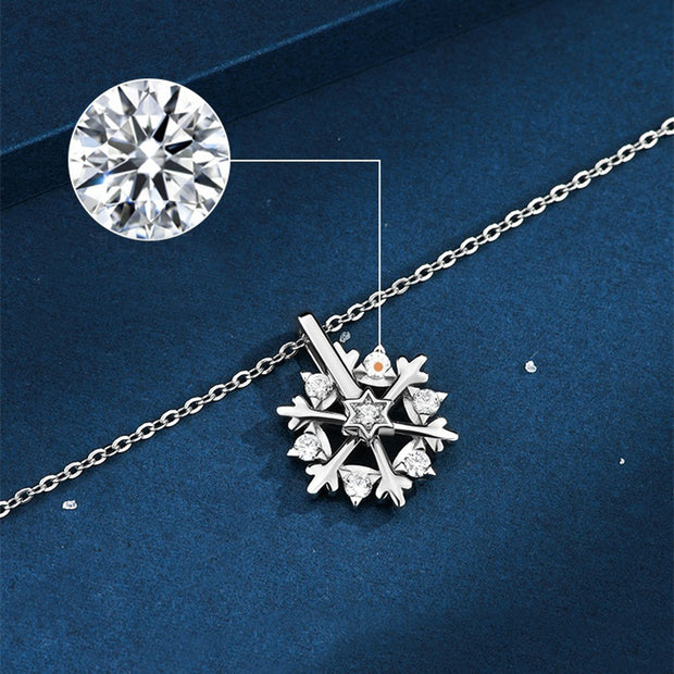 Rotatable 925 Silver Snowflake Necklace Women Luxury Niche Design Shiny Rhinestone Jewelry Autumn And Winter Birthday Gift For Friends - Bargin Bazaar