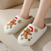 Christmas Snowflake Gingerbread Slippers Winter Indoor Non-slip Floor Bedroom Fuzzy House Shoes For Women Home Slippers - Bargin Bazaar