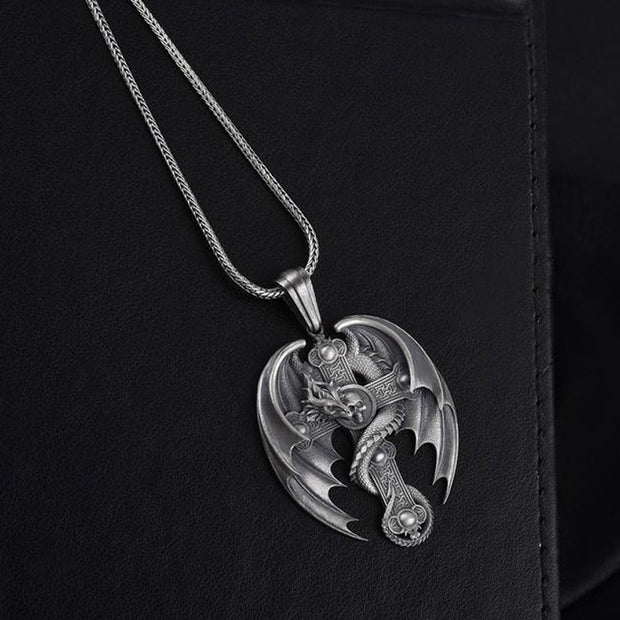 Skeleton Wing Pendant Mens Retro Necklace