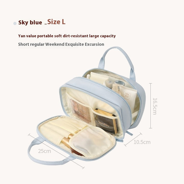 New Portable Cosmetic Bag With Handle Large Capacity Waterproof Make-up Toiletries Handbag Multifunctional Storage Travel Bag For Women - Bargin Bazaar