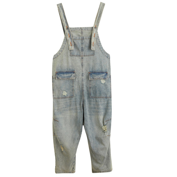 Women's Summer Retro Nostalgic Ripped Denim Overalls - Bargin Bazaar