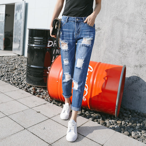 High-waisted ripped jeans woman - Bargin Bazaar