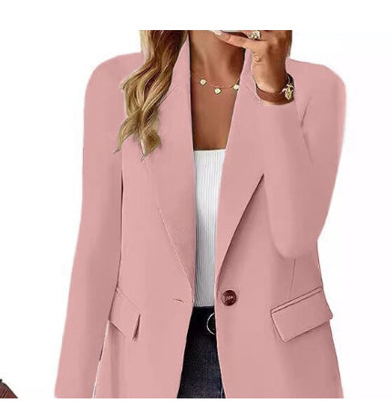 Polyester Autumn Long Sleeve Solid Color Cardigan Small Suit Jacket For Women - Bargin Bazaar