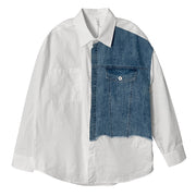 Longdaodao Spring New Denim Splicing Shirt Men"s Design