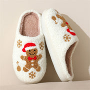 Christmas Snowflake Gingerbread Slippers Winter Indoor Non-slip Floor Bedroom Fuzzy House Shoes For Women Home Slippers - Bargin Bazaar