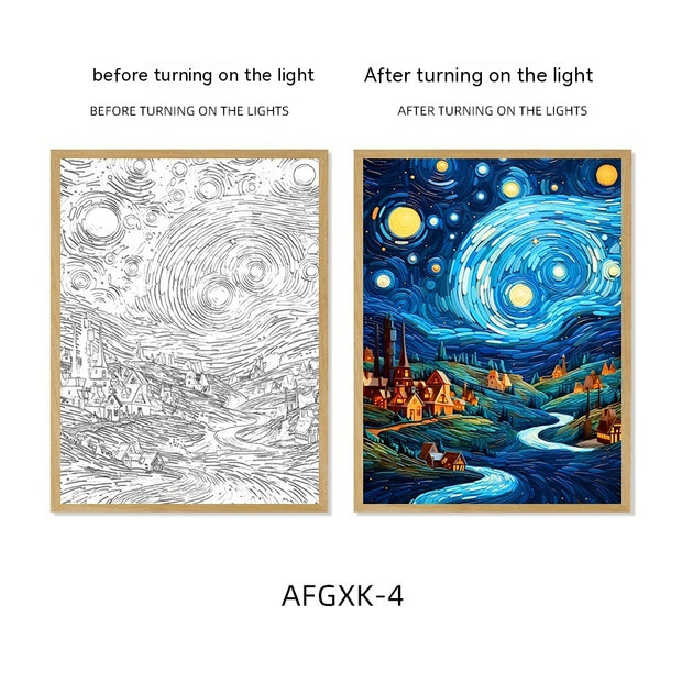 Van Gogh Famous Starry Sky Line Living Room Lighting Painting