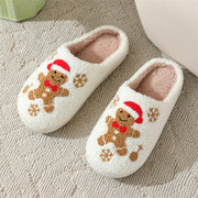 Christmas Snowflake Gingerbread Slippers Winter Indoor Non-slip Floor Bedroom Fuzzy House Shoes For Women Home Slippers - Bargin Bazaar