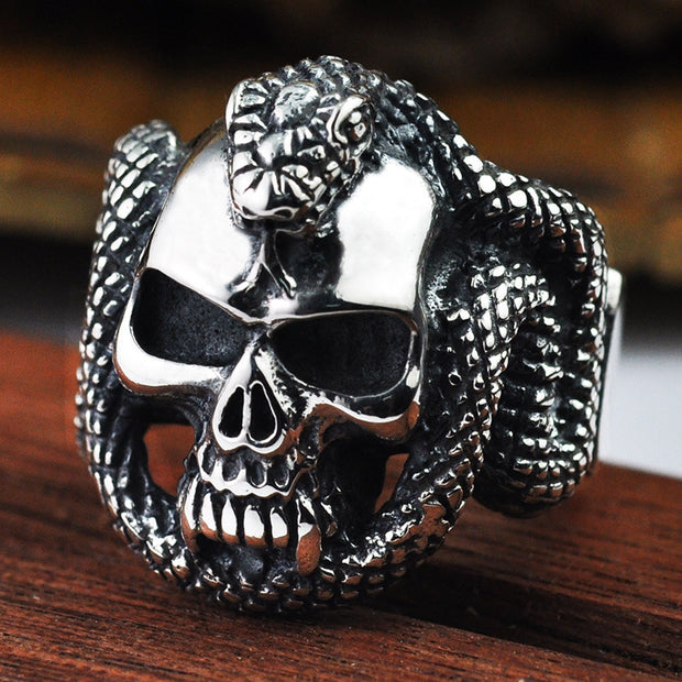 Mens Vintage Personalised Python Skull Ring