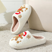 Christmas Snowflake Gingerbread Slippers Winter Indoor Non-slip Floor Bedroom Fuzzy House Shoes For Women Home Slippers - Bargin Bazaar