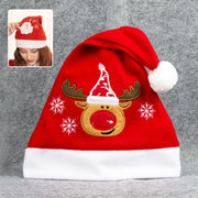 Cartoon Christmas Hat With Elk Santa Claus Embroidery Design Holiday Party Decoration Fuzzy Hat - Bargin Bazaar