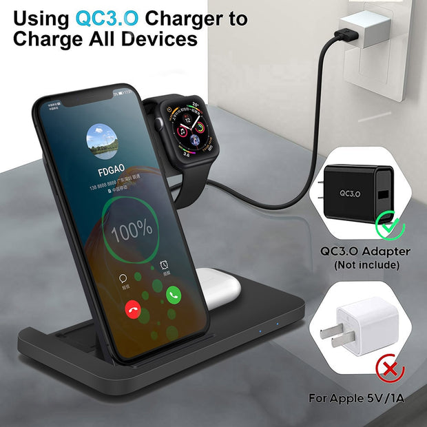 3in1 Wireless Fast Charger Dock Station - Bargin Bazaar