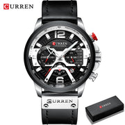 Military Leather Chronograph Wristwatch - Bargin Bazaar