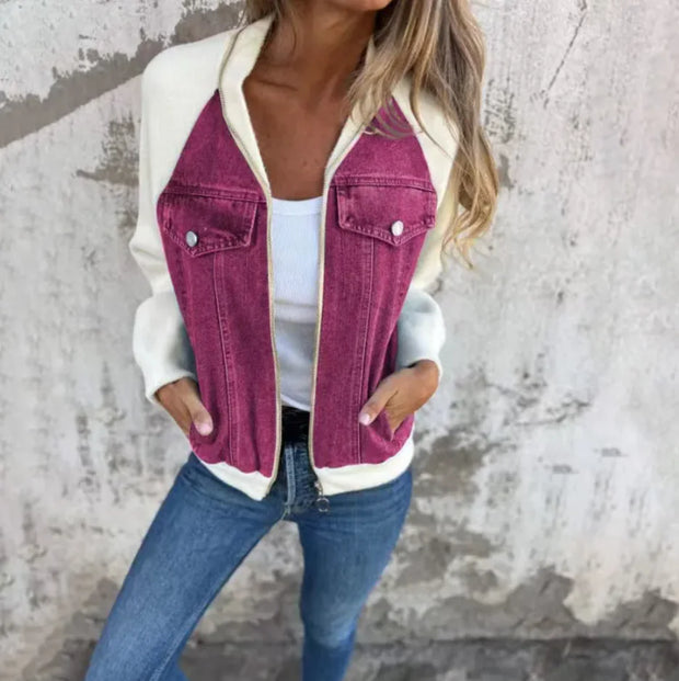 Women's Casual Hooded Denim Patchwork Jacket - Bargin Bazaar