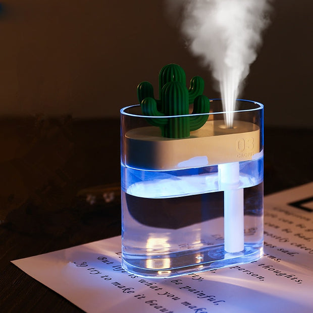 160ML Ultrasonic Air Humidifier Clear Cactus Color Light USB Essential Oil Diffuser Car Purifier Aroma Diffusor Anion Mist Maker - Bargin Bazaar