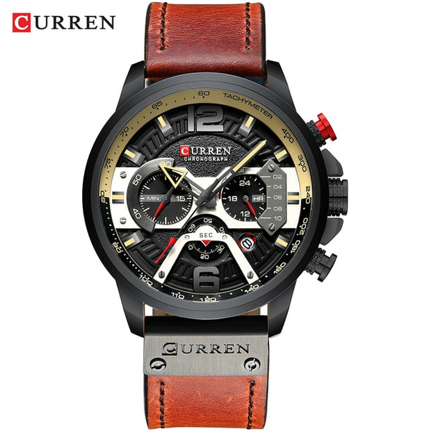 Military Leather Chronograph Wristwatch - Bargin Bazaar