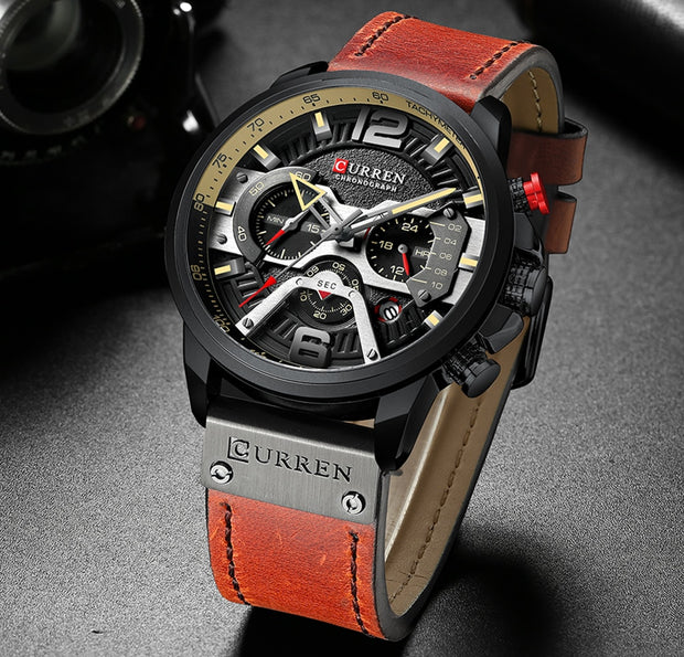 Military Leather Chronograph Wristwatch - Bargin Bazaar