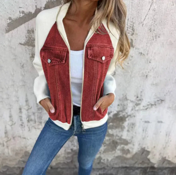 Women's Casual Hooded Denim Patchwork Jacket - Bargin Bazaar