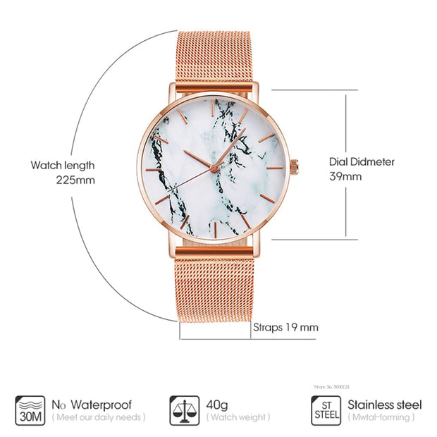 Fashion Rose Gold Mesh Band Creative Marble Female Wrist Watch Luxury Women Quartz Watches Gifts Relogio Feminino Drop Shipping - Bargin Bazaar