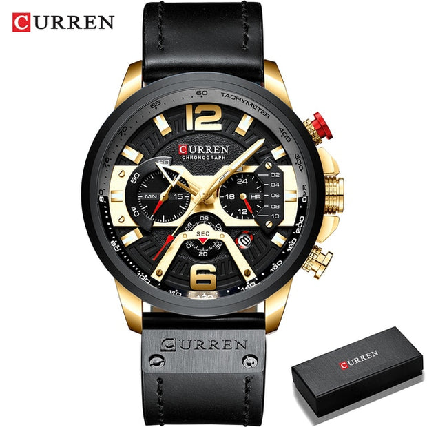 Military Leather Chronograph Wristwatch - Bargin Bazaar