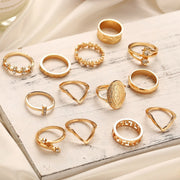 13 Piece Medallion Ring Set With Austrian Crystals 18K Gold Plated Ring ITALY Design - Bargin Bazaar